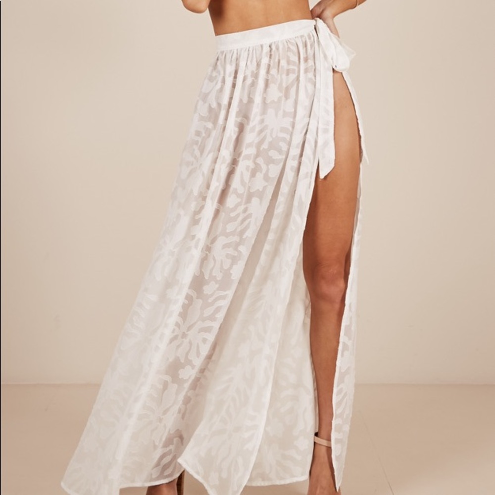 Showpo White Sheer Floral Wrap Maxi Skirt